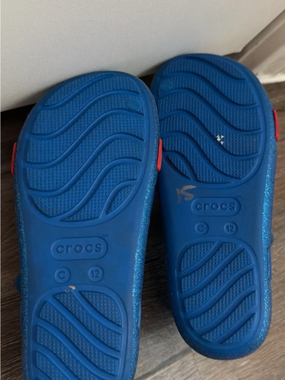 CROCS Blue Sandals with Red Bow & Apple Charm